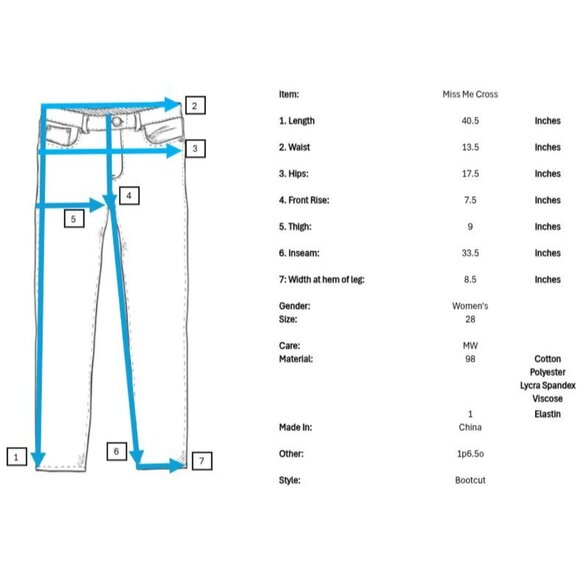 Miss Me JP4788G Bootcut Womens Jeans 28 33 Cross Embroidered Studded Blue - Picture 8 of 8